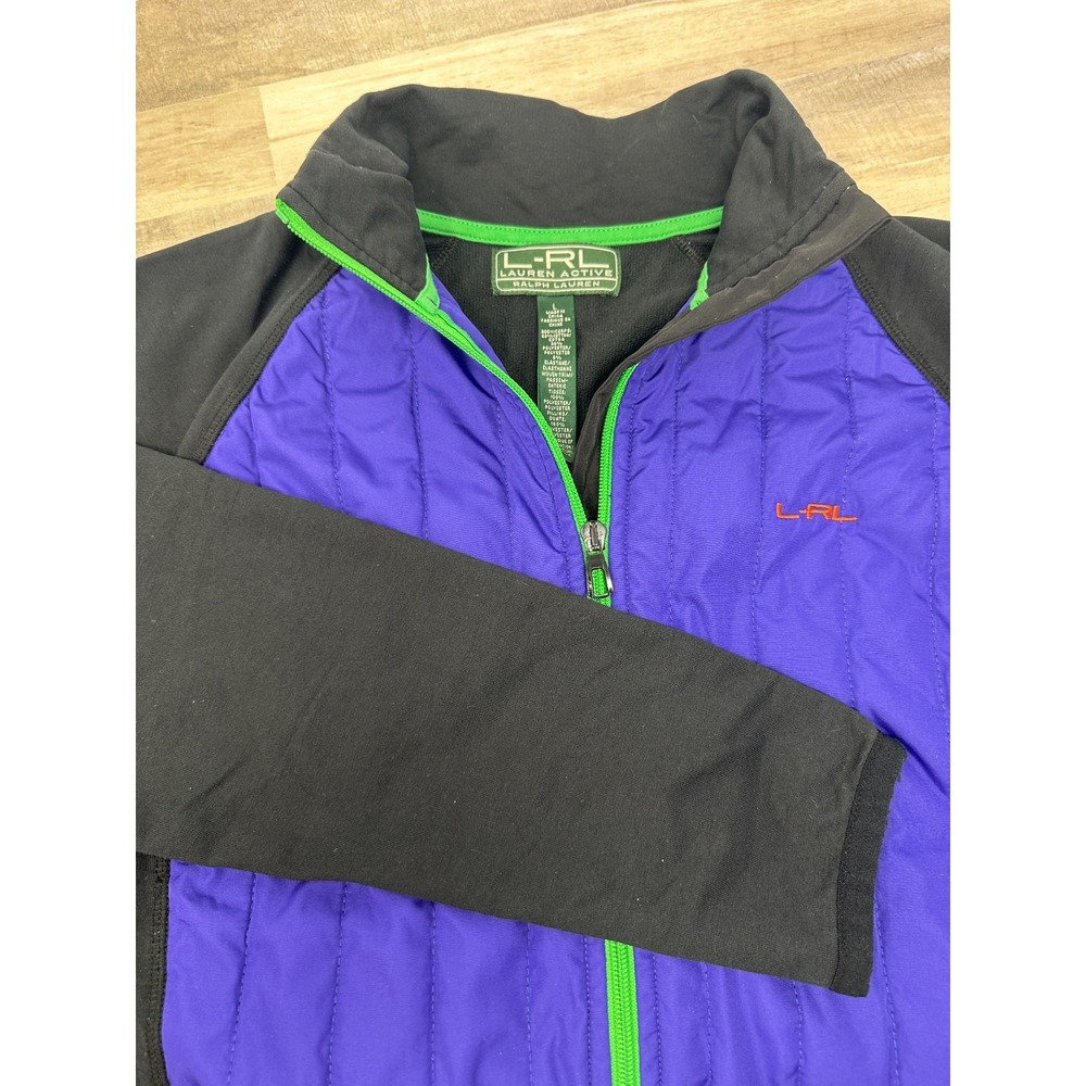 Lauren Active L-RL Ralph Lauren Purple & Black‎ Quilted Fleece Jacket Size Large
